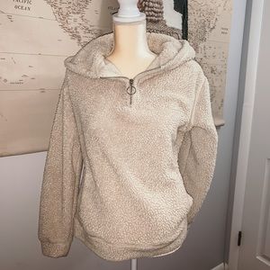 Cream/Fuzzy-Teddy/Quarter-zip Hoodie
